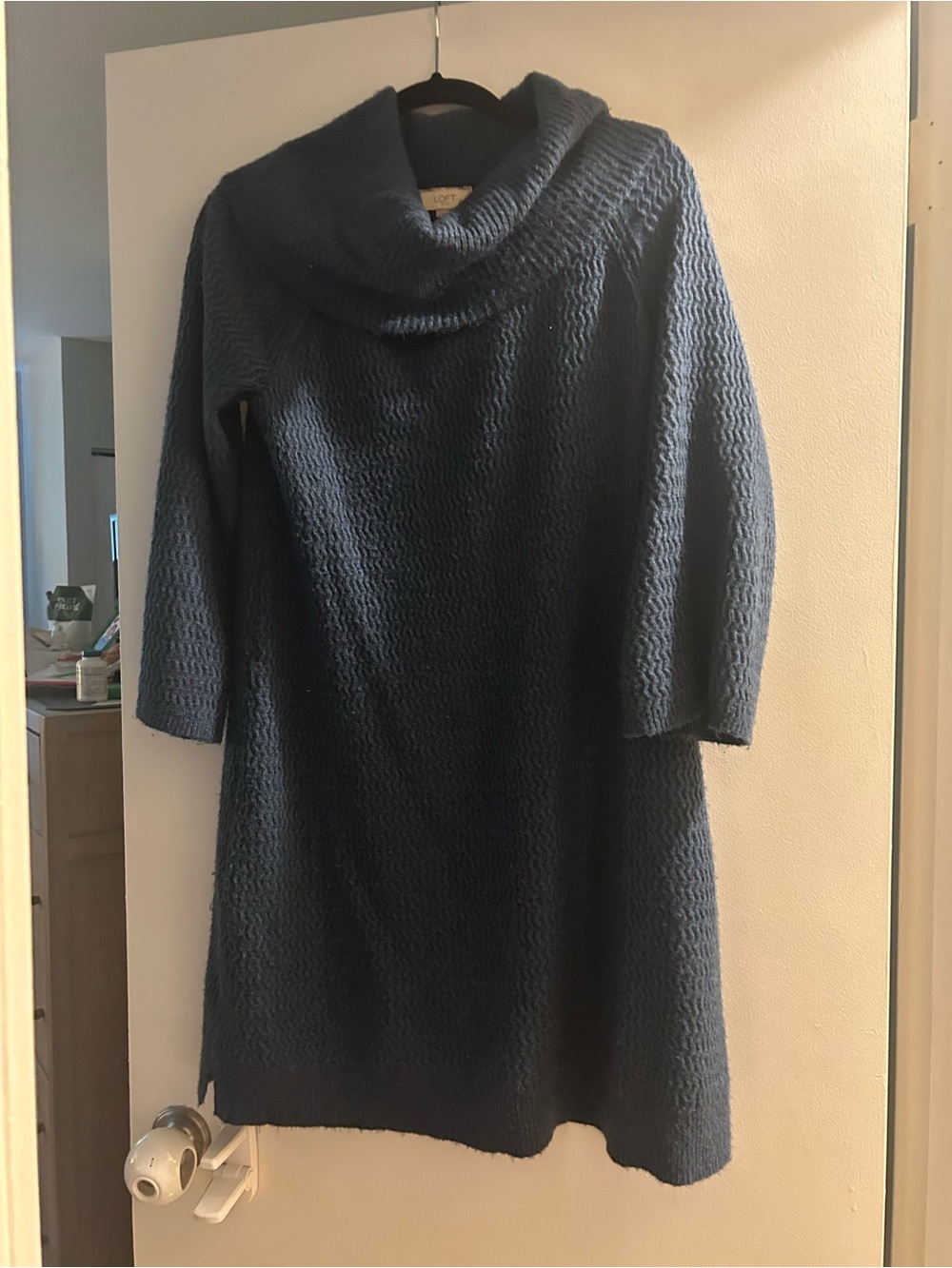 LOFT Navy Cowl Neck Knit Sweater Dress